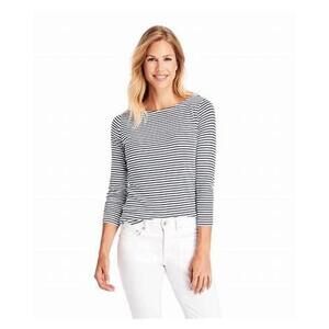 VINEYARD VINES Women’s Party Stripe Boatneck T-Shirt in Gray|White-Size Large